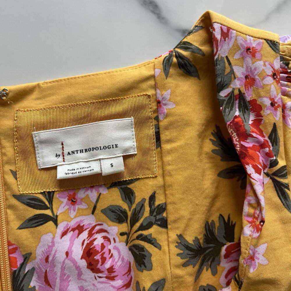 Anthropologie Maeve Cecily Yellow Floral Sweetheart Midi Dress S Romantic Retro - Picture 3 of 11